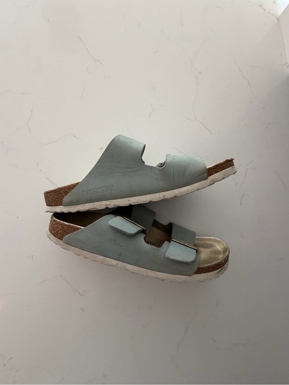 Birkenstock Arizona Double Strap Sandals in Pale Blue with Silver Buckles - Picture 4 of 7